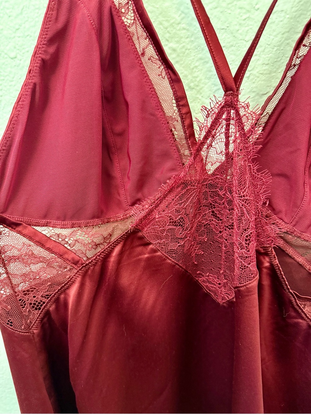 Gilligan & O'Malley Wine Satin Lace Chemise - Picture 4 of 6